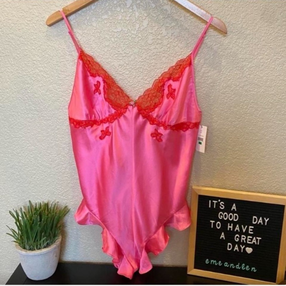 Betsey Johnson pink satin teddy lingerie L